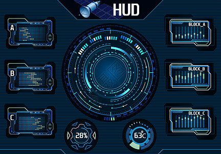 卫星 HUD 用户界面信息图表元素 技术图形界面-插图图片