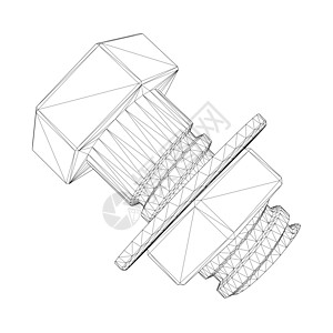 3D 矢量图解 白色背景的黑色线条上带有线和螺丝的电源框架栓图片