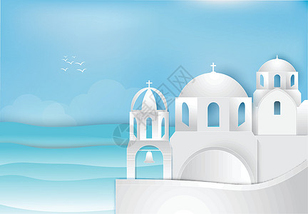 希腊科孚岛爱琴海海洋背景中的圣托里尼艺术论文设计图片