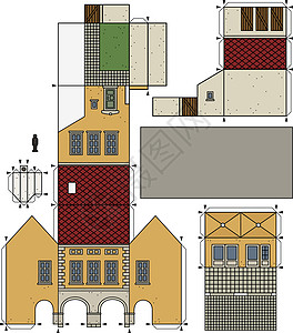 纸张模型 一个旧城式的老房子建筑学大街插图房子拱廊广场历史市场公地法庭图片