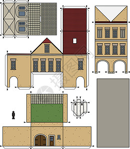 纸张模型 一个旧城式的老房子建筑卡通片公地广场拱廊历史玩具店铺市场石头图片