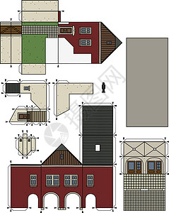 纸张模型 一个旧红镇老房子城市卡通片广场公地插图店铺历史建筑学建筑房子图片