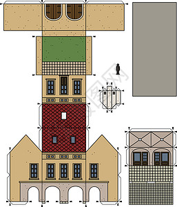纸张模型 一个旧城式的老房子房子拱廊城市街道正方形石头公地历史大街卡通片图片