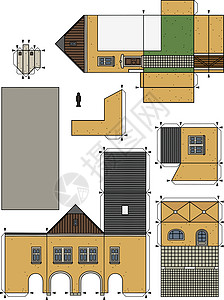 纸张模型 一个旧城式的老房子建筑学插图拱廊市场石头建筑大街店铺城市房子图片
