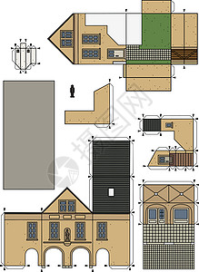 纸张模型 一个旧城式的老房子房子法庭市场大街建筑学广场楼梯店铺石头拱廊图片