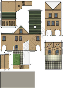纸张模型 一个旧城式的老房子建筑学正方形插图法庭街道玩具市场建筑卡通片历史图片