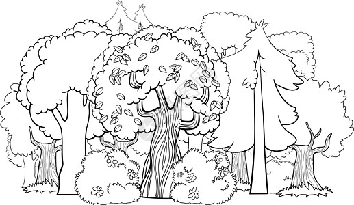 混合森林动画插图彩色书页图片