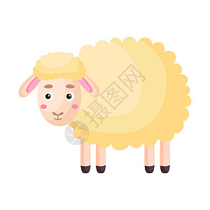 白色羊白色背景上可爱的小羊 卡通动物小绵羊剪贴画设计图片