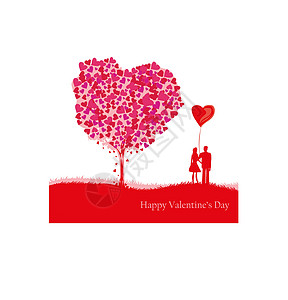 爱情树下浪漫情侣气球订婚框架女性婚礼幸福女士女孩邀请函插图图片