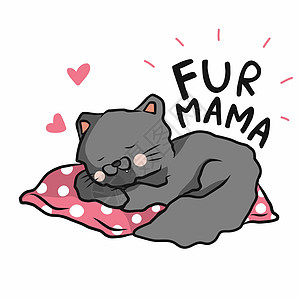 富妈妈 猫咪睡在粉红色枕头卡通漫画矢量插图上图片