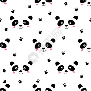与可爱的熊猫宝宝在白色背景上的无缝模式 有趣的亚洲动物 孩子们的明信片 织物纺织品墙纸海报礼品包装纸的平面矢量图插图哺乳动物艺术图片