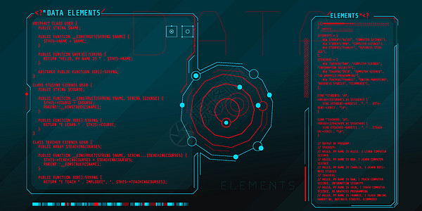 HUD与PHP代码部分的接口要素互联网数字化插图脚本建筑学服务器电脑程序数据开发商图片