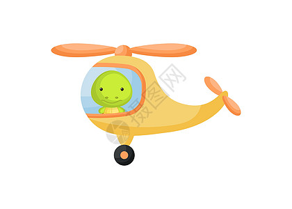黄色直升机的逗人喜爱的小的乌龟飞行员 儿童读物专辑的卡通人物婴儿淋浴贺卡派对邀请屋内部 矢量股票图图片