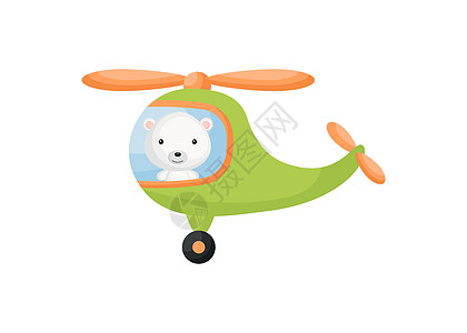 绿色直升机的逗人喜爱的小北极熊飞行员 儿童读物专辑的卡通人物婴儿淋浴贺卡派对邀请屋内部 矢量股票图图片