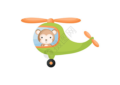绿色直升机的逗人喜爱的小猴子飞行员 儿童读物专辑的卡通人物婴儿淋浴贺卡派对邀请屋内部 矢量股票图图片