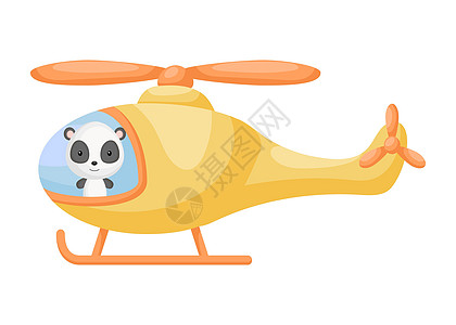 黄色直升机的逗人喜爱的小熊猫飞行员 儿童读物专辑的卡通人物婴儿淋浴贺卡派对邀请屋内部 矢量股票图图片