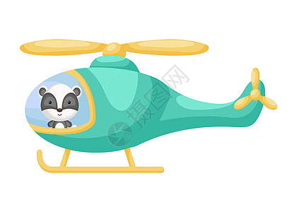 翡翠直升机的可爱小獾飞行员 儿童读物专辑的卡通人物婴儿淋浴贺卡派对邀请屋内部 矢量股票图图片