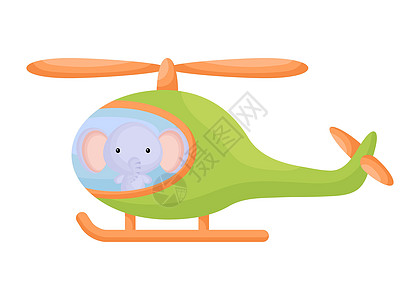绿色直升机的逗人喜爱的小的大象飞行员 儿童读物专辑的卡通人物婴儿淋浴贺卡派对邀请屋内部 矢量股票图图片