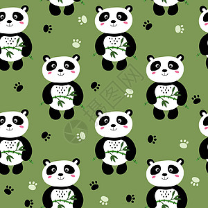 与可爱的熊猫宝宝在彩色背景上的无缝模式 有趣的亚洲动物 卡片 儿童明信片 织物 纺织品 壁纸 海报 礼品包装纸的平面矢量图考拉想图片