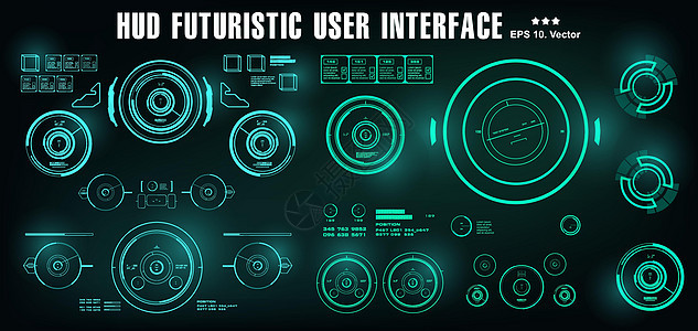 科幻未来派 hud 仪表板显示虚拟现实技术 scree屏幕游戏圆圈传感器测量创新插图运动雷达蓝色背景图片