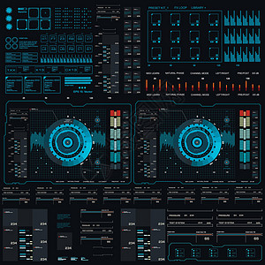 未来派蓝色虚拟图形触摸用户界面技术显示器高科技控制板雷达创新插图数据展示运动图片