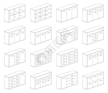 家具 - 三重橱柜床边鞋柜厨房和浴室柜 不同的安装和蒙太奇解决方案象形图类型图片