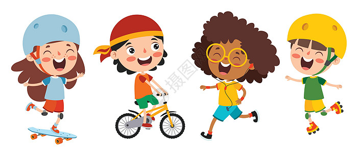 艺术体操快乐的孩子们做各种运动呼啦圈休闲生活方式孩子网球活动艺术跑步运动员插图设计图片