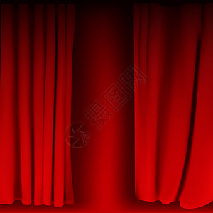 逼真的彩色红色天鹅绒窗帘折叠起来 在家里的电影院选择幕布 矢量插图丝绸剧院风格纺织品展示装饰奢华推介会音乐会电影背景图片