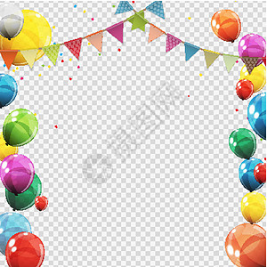 彩色球和丝带在背景下隔离的彩色光泽氦气球组 一套气球和旗帜 用于生日周年庆典派对装饰 它制作图案矢量展示玩具礼物丝带插图反射飞行空气团体纪念设计图片