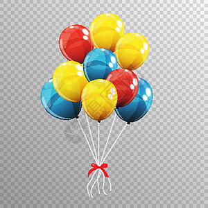 彩色球和丝带在透明背景上隔离的彩色光泽氦气球组 它制作图案矢量团体娱乐周年纪念日展示反射空气礼物婚礼庆典设计图片