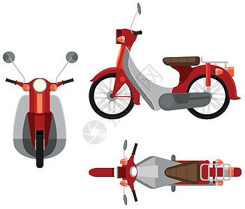 车辆白色发动机座位运输鸟眼摩托车红色插图自行车卡通片图片