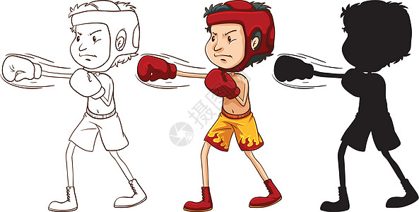 拳击运动训练男人卡通片拳击手团体运动员涂鸦活动锻炼图片