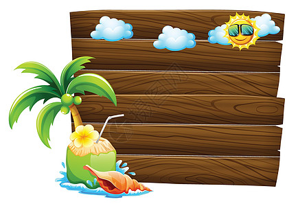 有海滩模板的空的木招牌图片