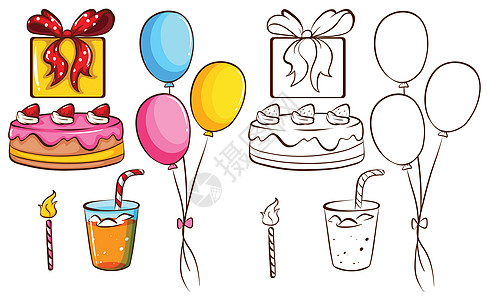 特别的礼物生日庆典蛋糕年度卡通片快乐庆祝者派对白色果汁草图气球设计图片