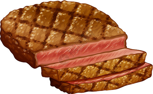 连环牛排烧烤卡通片美食食物烹饪营养绘画健康牛肉白色图片