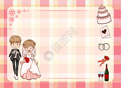 蛋糕婚礼婚礼幸福展示庆典公告木板卡片婚姻绘画正方形边界设计图片