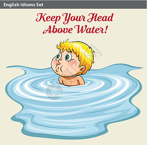 一个人把头保持在水面之上男人语言孩子绘画红色游泳男生艺术品字体菜单图片