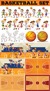 篮球场与球员和球场图片
