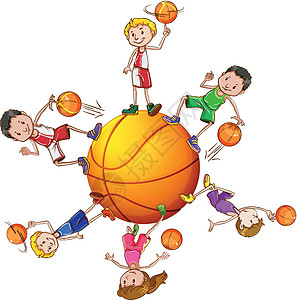 打篮球的男孩和女孩运动员插图男生剪裁公司娱乐艺术闲暇篮球游戏图片