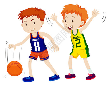 打篮球的两个男孩娱乐剪裁运动员男人运动插图艺术夹子篮球活动图片