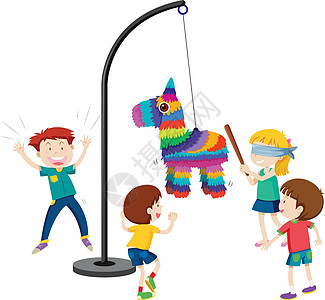 孩子们玩 pinata 派对 gam图片