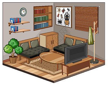 带家具的客厅内部窗户插图绘画房间设施沙发地毯住宅展示建造图片