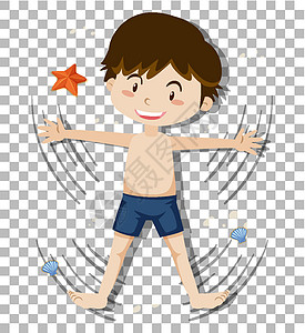儿童短裤素材在透明背景上穿着短裤的可爱男孩设计图片