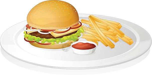芝士土豆汉堡炸薯条和沙司包子洋葱剪贴小吃羊肉熏肉食品营养芝士飞碟设计图片