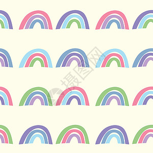 色彩背景上有七彩彩虹的时尚无缝图案 邀请海报卡织物纺织织物的设计 婴儿的可爱假期插图 斯堪的纳维亚涂鸦样式装饰品绘画天气纺织品卡图片