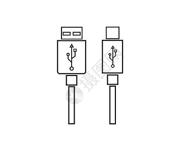 usb 图标矢量图插图黑色记忆插头技术数据电子电缆连接器收费图片