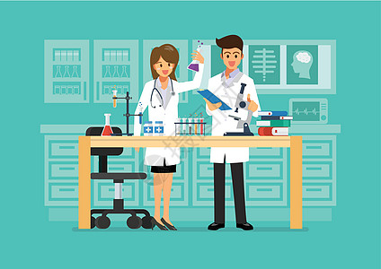 在医学实验室进行研究的医生和科学技术员 博士和理科技师背景图片