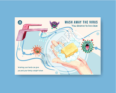 带有洗手液和保护冠状病毒和细菌的 Facebook 模板设计清洁手指社区冲洗物质消毒剂液体酒精卫生消毒图片