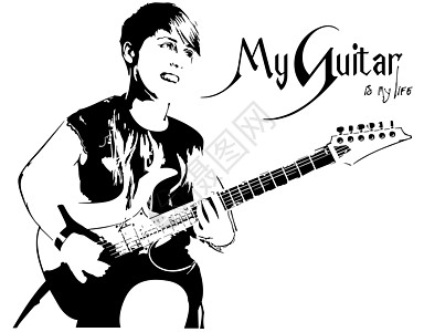 吉他手沃玛的黑白素描岩石娱乐插图吉他黑色艺术家女人匿名电吉他绘画图片