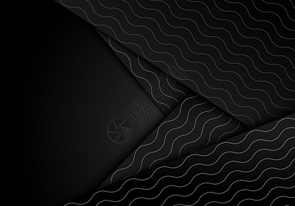深色背景上黑色条纹重叠层上的抽象白色波浪线图案图片